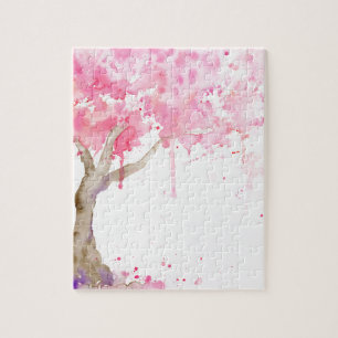 Puzzle Aquarelle arbre rose abstrait, cerisier