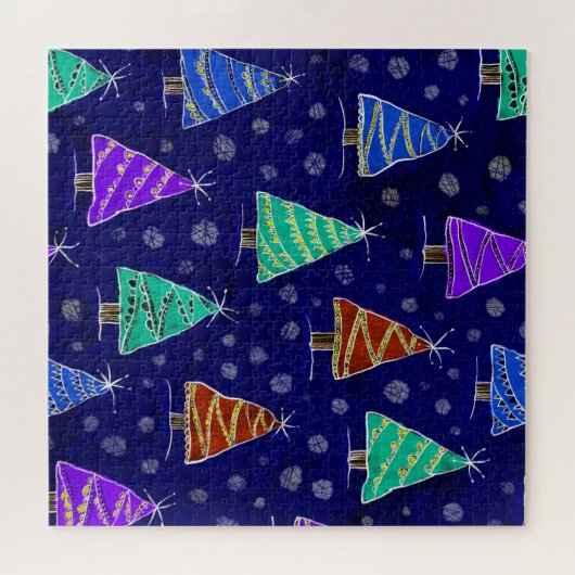 Puzzle Aquarelle Arbres de Noël : Motif forestier. (Horizontal)