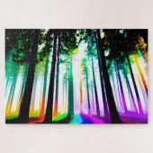 Puzzle Aquarelle arc-en-ciel avec Silhouettes Arbre noir (Horizontal)