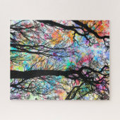 Puzzle Aquarelle arc-en-ciel ciel, silhouettes noires (Horizontal)
