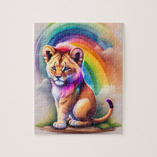 Puzzle Aquarelle arc-en-ciel coloré Petit Lion mignon