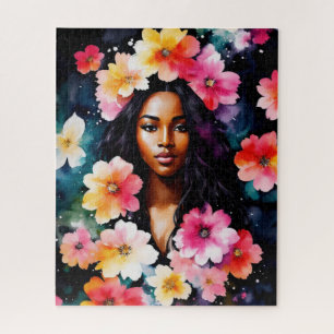 Puzzle Aquarelle Black Woman Floral Art