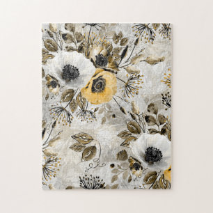Puzzle Aquarelle blanche, fleurs jaunes