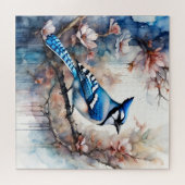 Puzzle Aquarelle bleu Jay Cherry Blossoms (Horizontal)