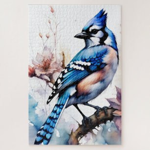 Puzzle Aquarelle bleu Jay Cherry Blossoms