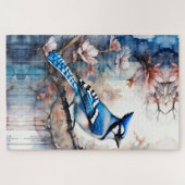 Puzzle Aquarelle bleu Jay Cherry Blossoms (Horizontal)