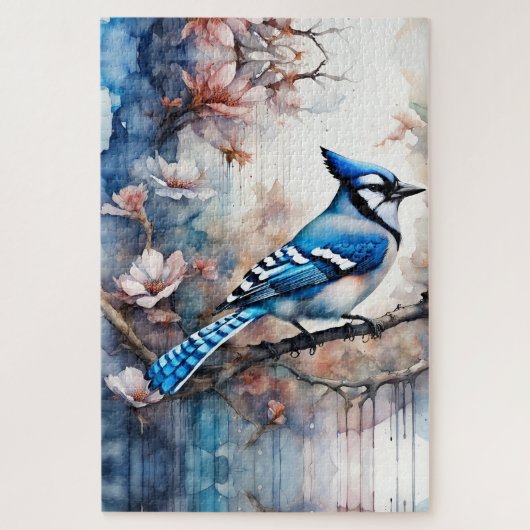 Puzzle Aquarelle bleu Jay Cherry Blossoms (Vertical)