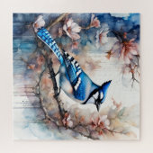 Puzzle Aquarelle bleu Jay Cherry Blossoms (Horizontal)