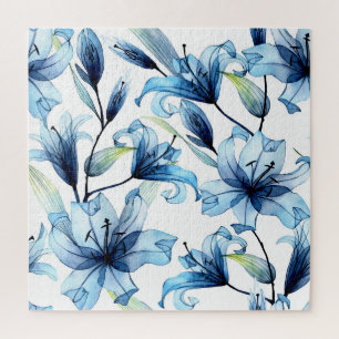 Puzzle Aquarelle Bleu Lys Floral Impression