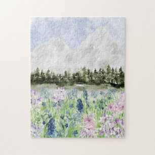 Puzzle Aquarelle Bleu violet Meurtre de fleurs sur la mon