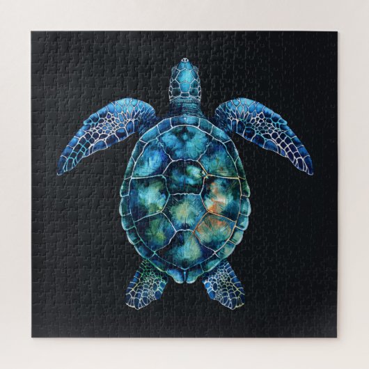 Puzzle Aquarelle bleue Tortue de mer (Vertical)