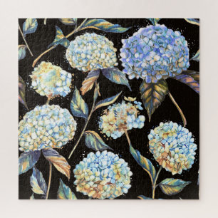 Puzzle Aquarelle Blue Hydrangea : Motif foncé sans couleu