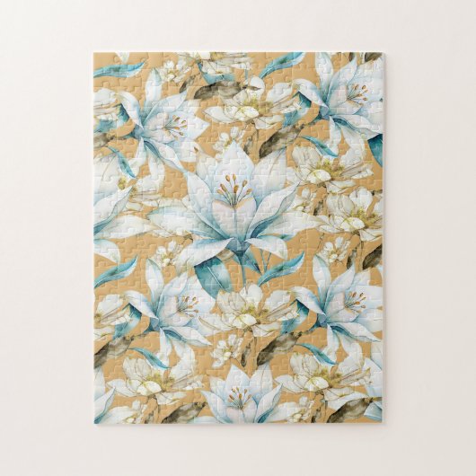 Puzzle Aquarelle botanique bleu blanc lily floral (Vertical)