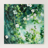 Puzzle Aquarelle botanique Fleurs blanches Feuilles verte (Horizontal)