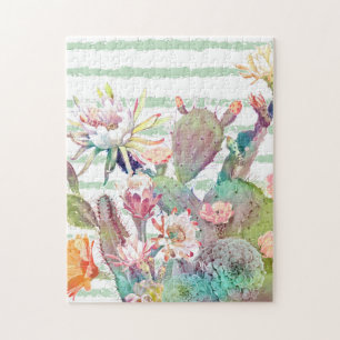 Puzzle Aquarelle Cactus Floral Stripes Design