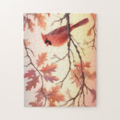 Puzzle Aquarelle Cardinal et Feuilles d'automne (Vertical)