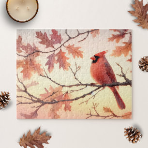 Puzzle Aquarelle Cardinal et Feuilles d'automne