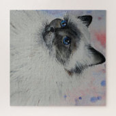 Puzzle Aquarelle - Chat aux yeux bleus - (Horizontal)