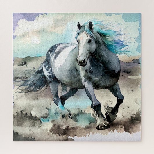 Puzzle Aquarelle Cheval de Trait Galopant (Vertical)