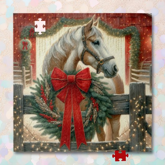 Puzzle Aquarelle Cheval et Ferme Festive Noël