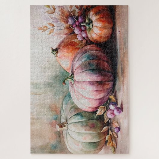 Puzzle Aquarelle Citrouille Pastel, Art de la moisson d'a (Vertical)