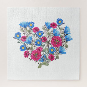 Puzzle Aquarelle coeur fleuri, arang fleur sauvage lumine