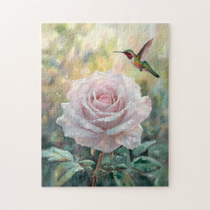 Puzzle Aquarelle Colibri et rose