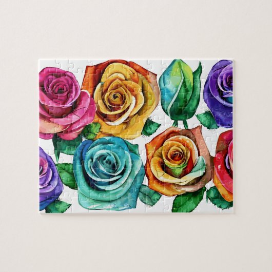 Puzzle Aquarelle coloré Rose Floral (Horizontal)