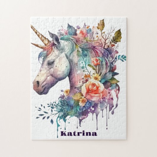 Puzzle Aquarelle couleur violet magique florale Unicorne (Vertical)