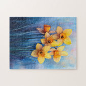 Puzzle Aquarelle Daffodiles Arrière - plan bleu (Horizontal)