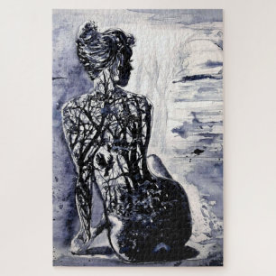 Puzzle Aquarelle - Dame de la nature - Noir et blanc -