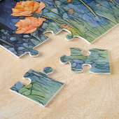 Puzzle Aquarelle de chat sur banc dans le jardin de fleur (Côté)