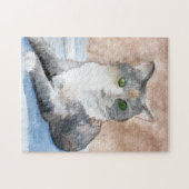 Puzzle Aquarelle de chat vert, gris, blanc et Brown (Horizontal)