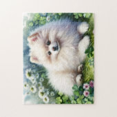 Puzzle Aquarelle de chien de Poméranie blanche Champ de f (Vertical)