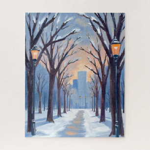 Puzzle Aquarelle de la chute de neige hivernale sur Bosto