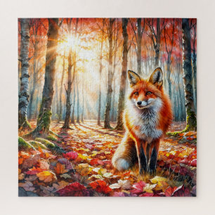 Puzzle Aquarelle de la forêt d'automne renard