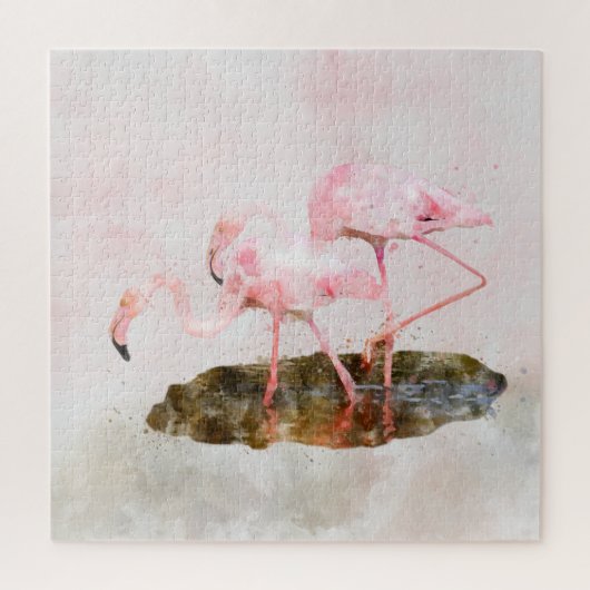 Puzzle Aquarelle de l'entreprise de Flamants roses roses (Vertical)