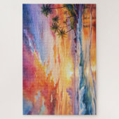 Puzzle Aquarelle de plage de coucher de soleil tropical, (Vertical)