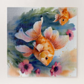 Puzzle Aquarelle de poisson d'or Floral (Horizontal)
