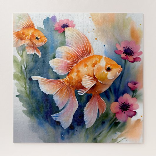 Puzzle Aquarelle de poisson d'or Floral (Vertical)