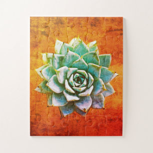 Puzzle Aquarelle de succulente sur rouille orange