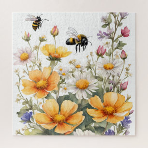 Puzzle Aquarelle des abeilles fleurs sauvages et miel