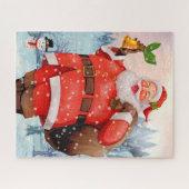 Puzzle Aquarelle d'hiver Santa Claus Snowman (Horizontal)