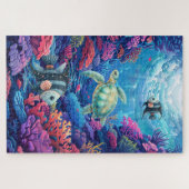 Puzzle Aquarelle difficile Tortue de mer Corail Reef Océa (Horizontal)