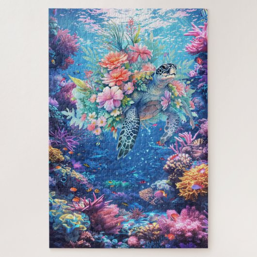 Puzzle Aquarelle difficile Tortue de mer Corail Reef Océa (Vertical)