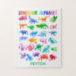 Puzzle Aquarelle Dinosaure Alphabet Dino coloré enfants<br><div class="desc">Aquarelle Dinosaure Alphabet coloré Dino Motif pour enfants. Dinosaure pour chaque lettre de l'alphabet dans une silhouette aquarelle colorée. Personnalisez avec le nom.</div>