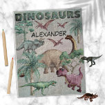 Puzzle Aquarelle Dinosaures T-Rex Dinos Nom des garçons<br><div class="desc">Conception de nom personnalisable pour un cadeau personnalisé pour Anniversaire,  Noël,  ou de retour à l'école,  avec des dinosaures aquarelles peints,  il suffit de changer le nom.</div>
