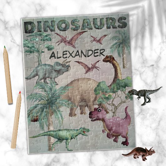 Puzzle Aquarelle Dinosaures T-Rex Dinos Nom des garçons