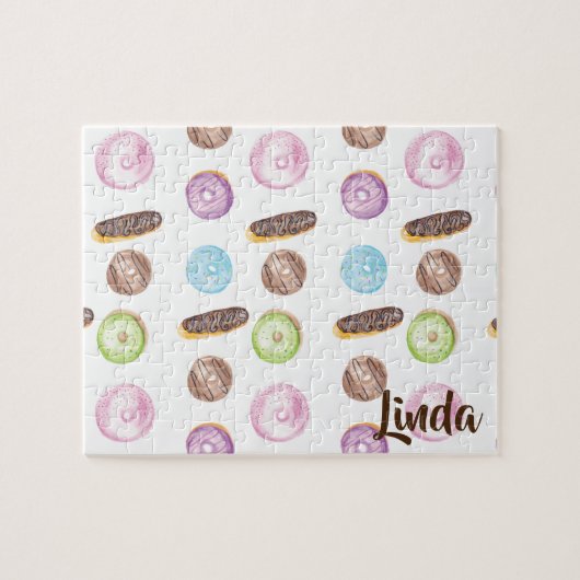 Puzzle Aquarelle Donuts Eclair Doughnut coloré (Horizontal)