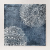 Puzzle Aquarelle d'oursin bleu marine bleu blanc (Horizontal)